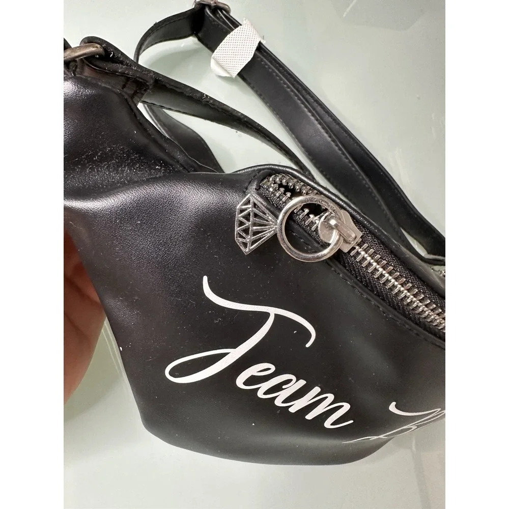 Bachelorette Party TEAM BRIDE Belt Bag Black‎ Faux Leather Diamond Ring Zipper
